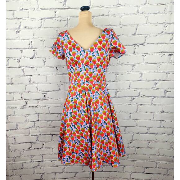 Eva Rose Dress Small Strawberry Retro 50s Rockabilly Cherrygirl Cottagecore - Picture 3 of 9